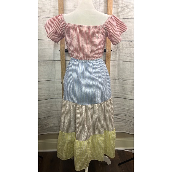 Urban Outfitters Seersucker Color Blocked Midi Dress Cottagecore Size XS - Picture 13 of 13